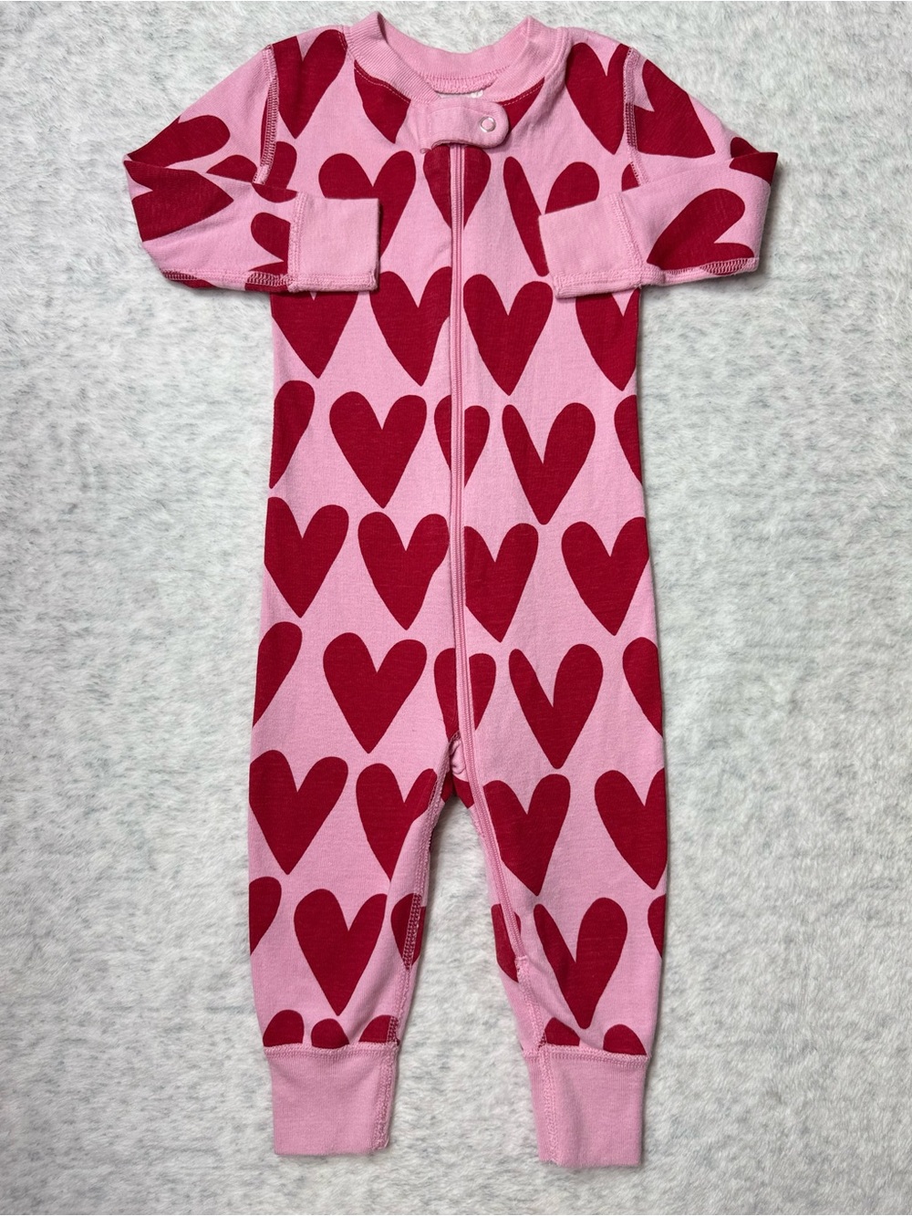 Hanna Andersson Pink Red Hearts Zip Sleeper 12-18M Baby Organic Cotton Valentine